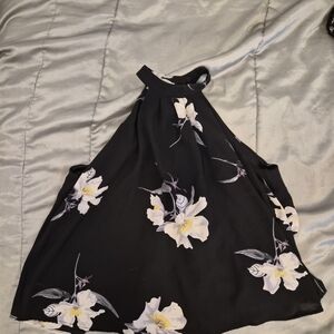 Black Floral Halter Neck Women's Top